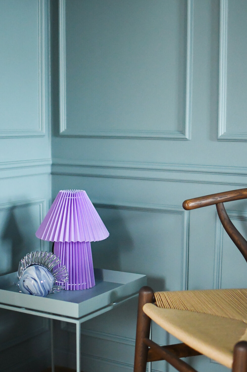 Fold plisseret bordlampe, lilla - H31cm